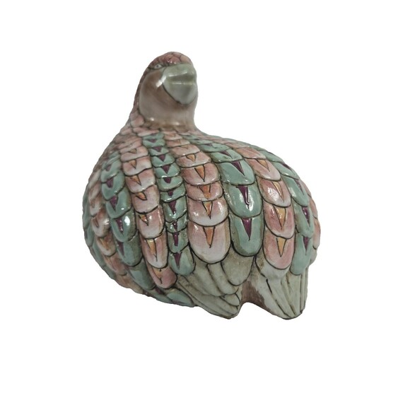 Vintage Toyo Japan Ceramic Quail Partridge Bird Figurine Pink Blue - Picture 1 of 9